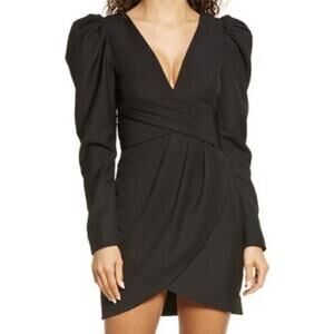 Lavish Alice Dress Womens Size 2 Black Mini Puff Sleeve Cocktail Formal Evening‎